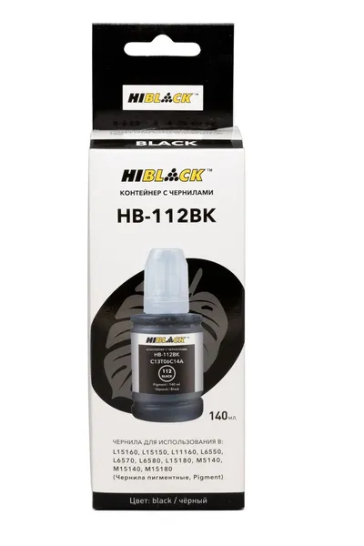 Контейнер с чернилами Hi-Black HB-112PBk-140ML, для Epson L6550/6570, чёрный, 140 мл