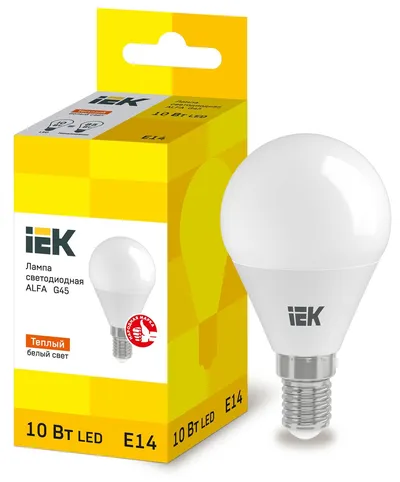 Лампа светодиодная IEK ALFA G45, 10 Вт, 230 В, 3000 К, E14