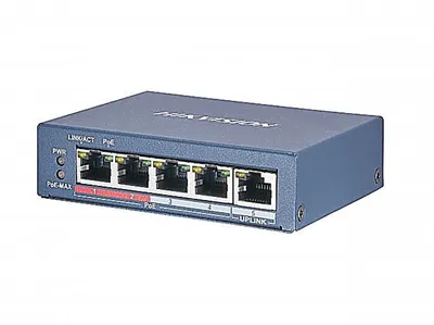 Коммутатор Hikvision DS-3E0105P-E(B), 4×100 Мбит/с PoE 60 Вт + 1×100 Мбит/с Uplink, неуправляемый