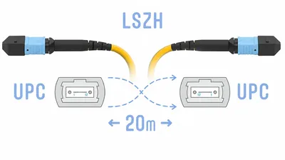 Патчкорд оптический SNR SNR-PC-MPO/UPC-MPO/UPC-MM-SM-12F-TB-20m, MPO/UPC, SM, 12 волокон, 20 м