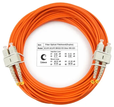 Патч-корд оптический Cabeus FOP-62-SC-SC-10m, duplex SC-SC, 62,5/125, 10 м