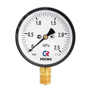Манометр РОСМА ТМ-510Р.00, радиальный, 0–25 МПа, 1/2", кл. 1.5, Ø100 мм