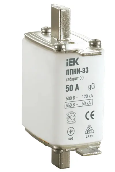 Вставка плавкая ИЭК ППНИ-33 DPP10-050, габарит 00, 50 А, 660 В