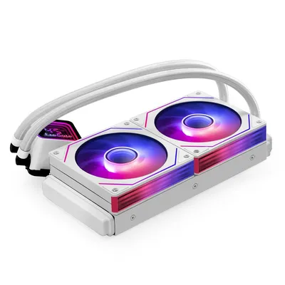 Комплект водяного охлаждения ExeGate DigitalFreezer-240.PWM.ARGB.White (3 PIN 5V ADDRESSABLE RGB подсветка, LGA1954/1851/1700/1200/115x/2066/2011/AM5/AM4, TDP 260W, 2x Fan 120mm 4pin PWM 600-1800RPM Hydro bearing, помпа 3pin 2700RPM, макс. шум 37db, с термопастой, на винтах, черный, RET)