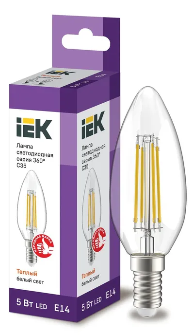 Лампа LED IEK LLF-C35-5-230-30-E14-CL, свеча, 5 Вт, 3000 К, E14