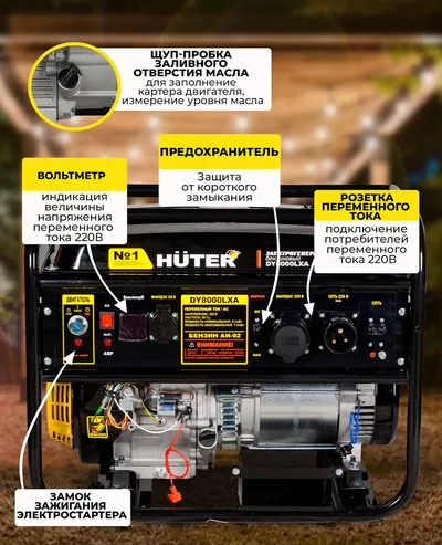 Электрогенератор бензиновый Huter DY8000LXA, 6.5 кВт, 81 дБ, 94 кг