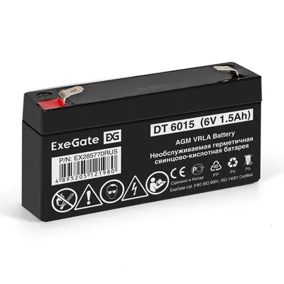 Аккумулятор ExeGate DT 6015 EX285770RUS, 6 В, 1.5 А·ч, клеммы F1