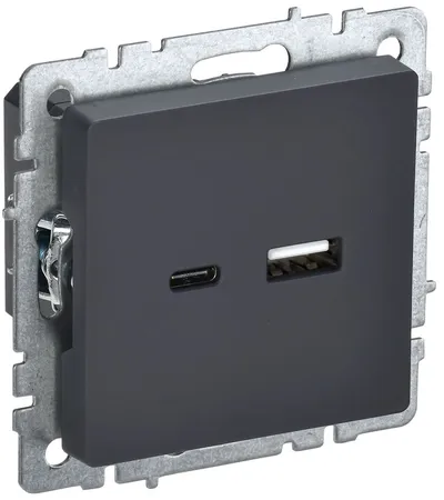 Розетка IEK BRITE BR-U22-018-K53, USB A+C 18 Вт, скрытый монтаж, графит