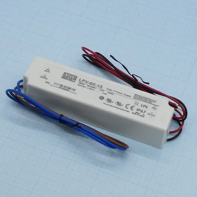 Преобразователь AC/DC Mean Well LPV-60-15, 60Вт, IP67, 15В/4А