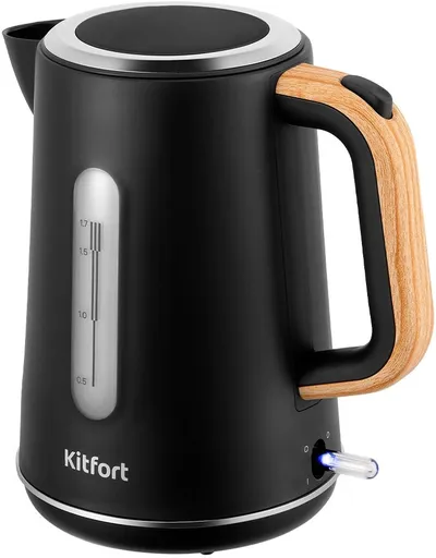Чайник электрический Kitfort КТ-8706, 1.7 л, 3000 Вт, чёрный/дерево