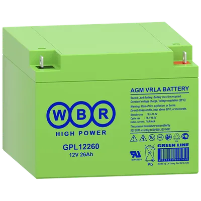 Аккумулятор WBR GPL12260, 12 В / 26 Ач, AGM, клемма M5, 166x175x125 мм