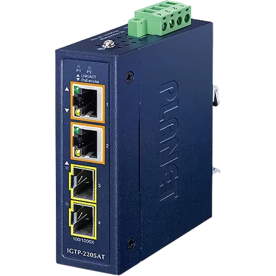 Медиаконвертер PLANET IGTP-2205AT, 2×100/1000X SFP + 2×10/100/1000T PoE+