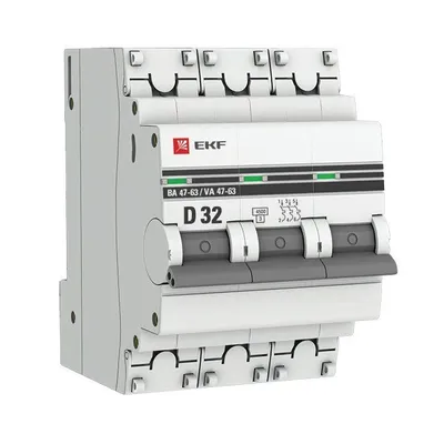 Автоматический выключатель EKF ВА 47-63 PROxima mcb4763-3-32D-pro, 3P, 32 А, тип D, 4,5 кА