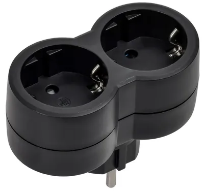 Тройник IEK STANDARD Т-01/02, 2 места, с заземлением, 16 А, черный