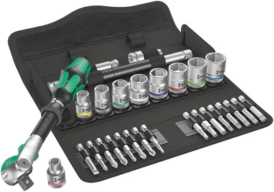 Набор торцевых головок Wera WE-004046, 29 предметов, 1/4" и 3/8", с трещоткой