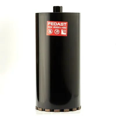 Коронка алмазная Fedast FDDCD200450, 200 мм, глубина 410 мм, M22, сухое сверление