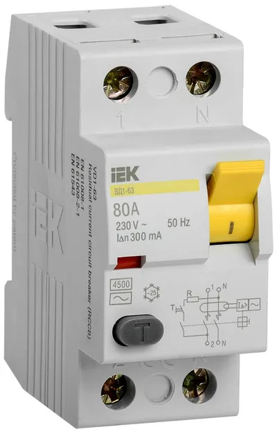 УЗО IEK ВД1-63 MDV10-2-080-300, 2P, 80 А, 300 мА, тип AC