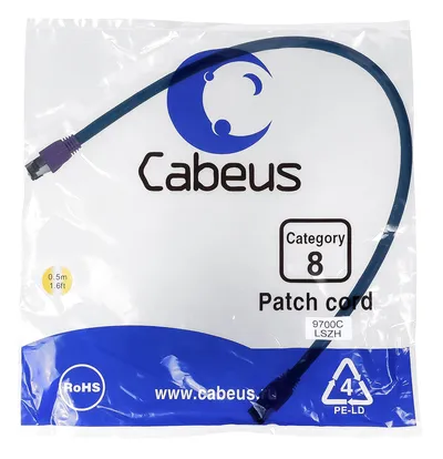 Патч-корд Cabeus PC-SSTP-RJ45-Cat.8-0.5m-LSZH, S/FTP, Cat.8, 0.5м, синий