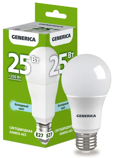 LED-лампа IEK LL-A65-25-230-65-E27-G, 25 Вт, 230 В, 6500 К, E27