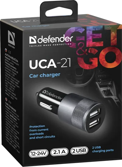 Автомобильное зарядное устройство DEFENDER UCA-21, 2×USB Type A, 5 В / 2,1 А, 12 Вт