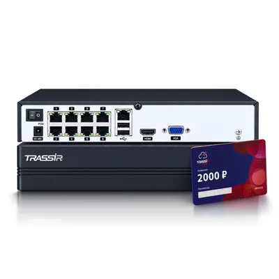 Комплект TRASSIR TRN1108Pv2Cloud2000, видеорегистратор TR-N1108P v2 + Cloud 2000
