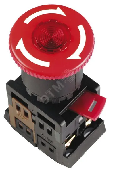 Кнопка IEK BBG40-ANE-K04, «Грибок», d22мм, 1з+1р, 240В, с фиксацией, красная