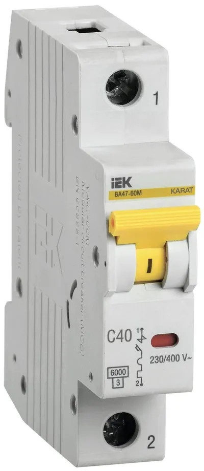 Автоматический выключатель IEK MVA31-1-040-C (ВА47-60M), 1P, C, 40 А, 6 кА