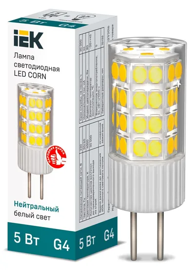Лампа LED IEK CORN LLE-CORN-5-230-40-G4, 5 Вт, 4000 К, G4, 230 В