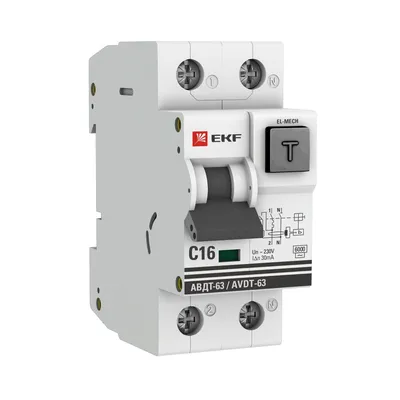 Дифференциальный автомат EKF DA63-16-30-AC, 16 А, 30 мА, тип AC, 6 кА
