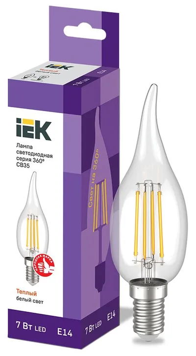 LED-лампа IEK LLF-CB35-7-230-30-E14-CL, 7 Вт, 3000 К, E14, свеча на ветру