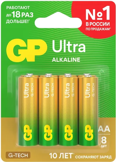 Батарейка GP Ultra 15AUA21-2CRSBC8, AA, щелочная, 1.5 В, 8 шт