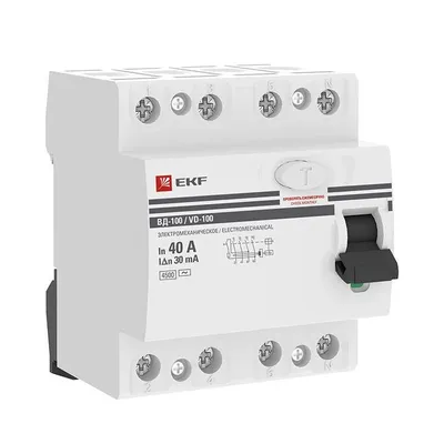 УЗО EKF ВД-100 PROxima elcb-4-40-30-em-pro, 4P, 40 А, 30 мА, тип AC