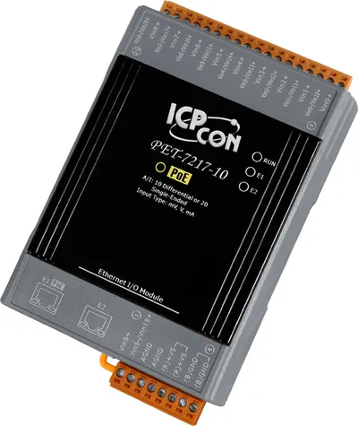 Модуль ICP DAS PET-7217-10 CR, 10/20 каналов аналогового ввода, PoE, 2×Ethernet