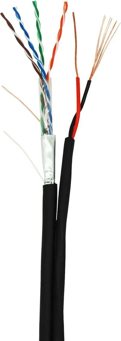 Кабель NETLAN EC-UF004-5E-PC050-PE-BK, F/UTP Cat.5e, комбинированный с силовым, PE, 305м