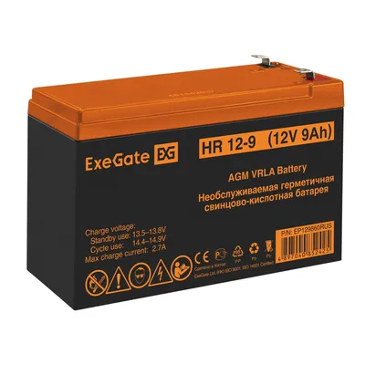 Аккумулятор ExeGate HR 12-9-F2 EP129860RUS, 12 В, 9 А·ч, клеммы F2