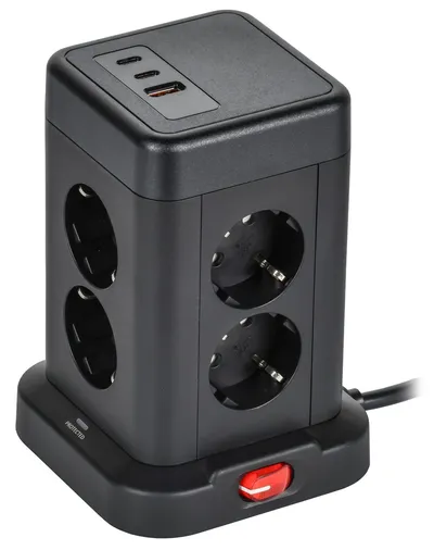 Удлинитель IEK DOMINIC У08K, 8 розеток, 2P+PE, 16 А, USB A+C 20 Вт