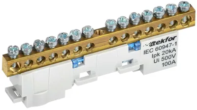 Шина нулевая IEK TF-NN10-14-DL-K07, 14 контактов, 6×9 мм², DIN-рейка