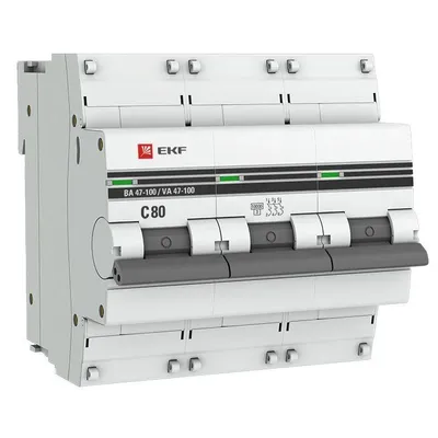 Автоматический выключатель EKF mcb47100-3-80C-pro, 3P, 80 А, C, 10 кА, ВА 47-100 PROxima