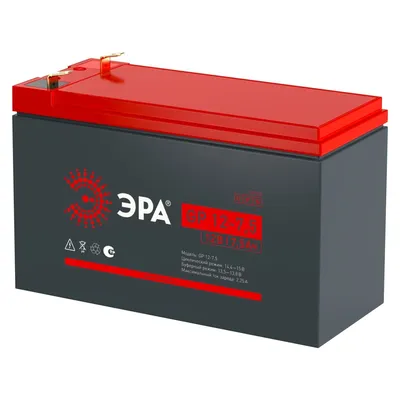 Аккумулятор ЭРА GP 12-7.5, 12 В / 7.5 Ач, клемма F2, 151×65×100 мм