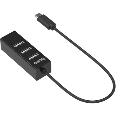 Хаб USB-C Buro BPH-C-1906, 4 порта USB 2.0, пассивный, чёрный