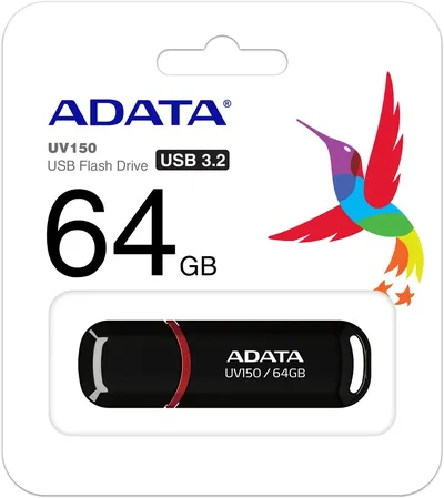 USB-флеш-накопитель A-DATA DashDrive UV150 AUV150-64G-RBK, 64 ГБ, USB 3.2 Gen 1, черный