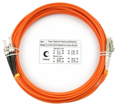 Патч-корд оптический Cabeus FOP-62-LC-ST-7m, Duplex LC/ST, OM1, 7м, оранжевый