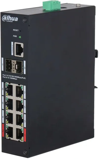 Коммутатор Dahua DH-HS4210-8GT-110, 8×1GbE PoE + 2×SFP, L2, промышленный