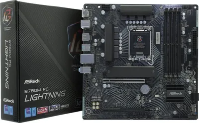Материнская плата ASRock B760M PG Lightning, LGA 1700, Intel B760, 4xDDR5, 4xSATA, 3xM.2, 1xPCIe 5.0 x16, 1xPCIe 3.0 x4, 1xDP, 1xHDMI, 1x 2.5Gb LAN, 2xUSB-A 3.2 Gen 1, 3xUSB 2.0, 3x3.5 мм, 7.1, mATX