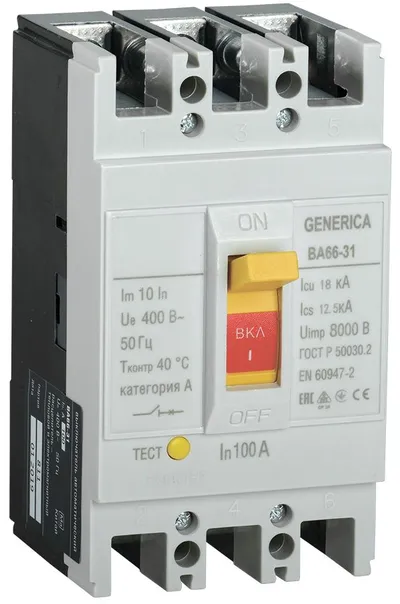 Автоматический выключатель IEK ВА66-31 GENERICA SAV10-3-0100-G, 3P, 100 А, 18 кА