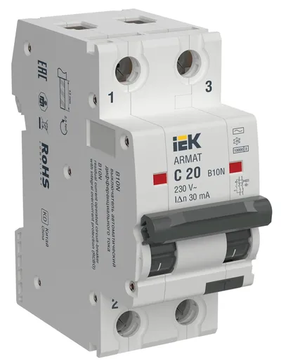 УЗО IEK ARMAT AR-B10N-2-C020C030, 2P, 20 А, 30 мА, тип AC