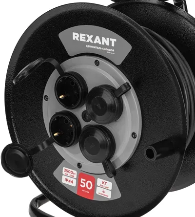 Удлинитель силовой Rexant 13-5013, КГ на катушке, 4 гнезда, 50 м, 3х1.5 мм², IP44