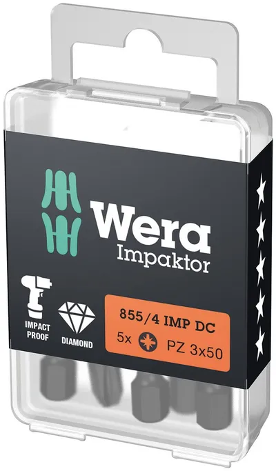 Бита ударная WERA WE-057662, PZ3, 1/4", 50 мм, алмазное покрытие