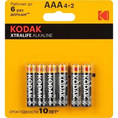 Батарейка Kodak LR03-4+2BL XTRALIFE Alkaline AAA, 1.5 В, 1050 мА·ч, 6 шт