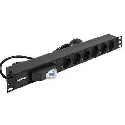 Блок розеток ExeGate ServerPro PDU-19H610 Al-6S-EU2.5-1P, 19", 1U, 6×Schuko, 16 А